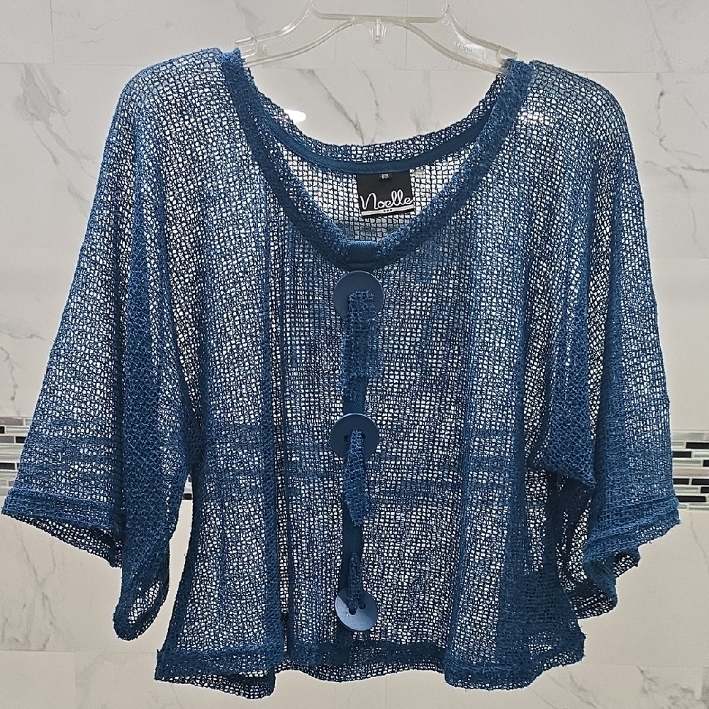 Noelle Navy Sheer Knit Top with Button Accents